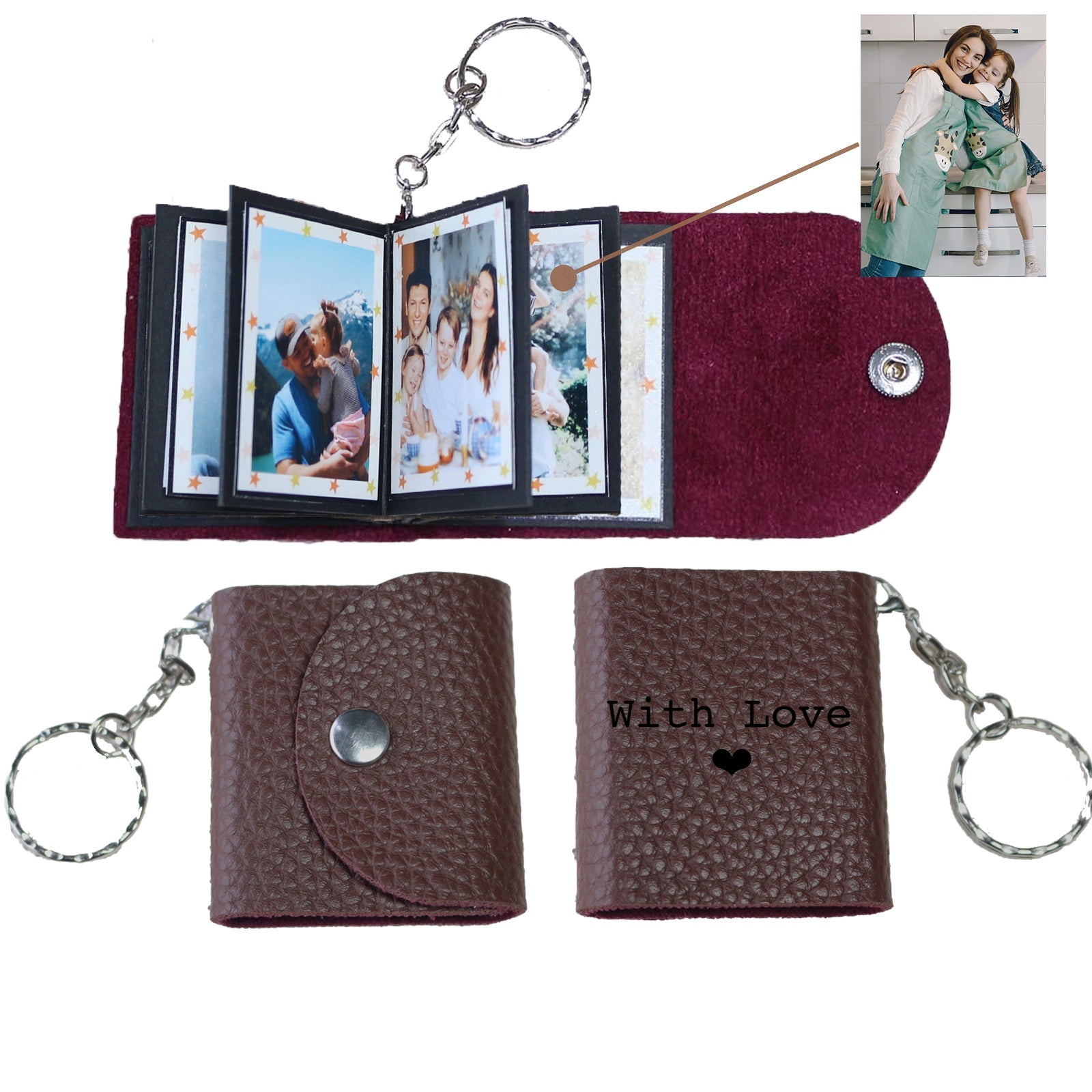 Personalized Mini Photo Keychain,Picture Keychains(Rose red) Personalized Album, Mini Cute Key Ring Keychain with Picture Book for Family, Boyfriend, Couples, Dog, Friends - uniqicon