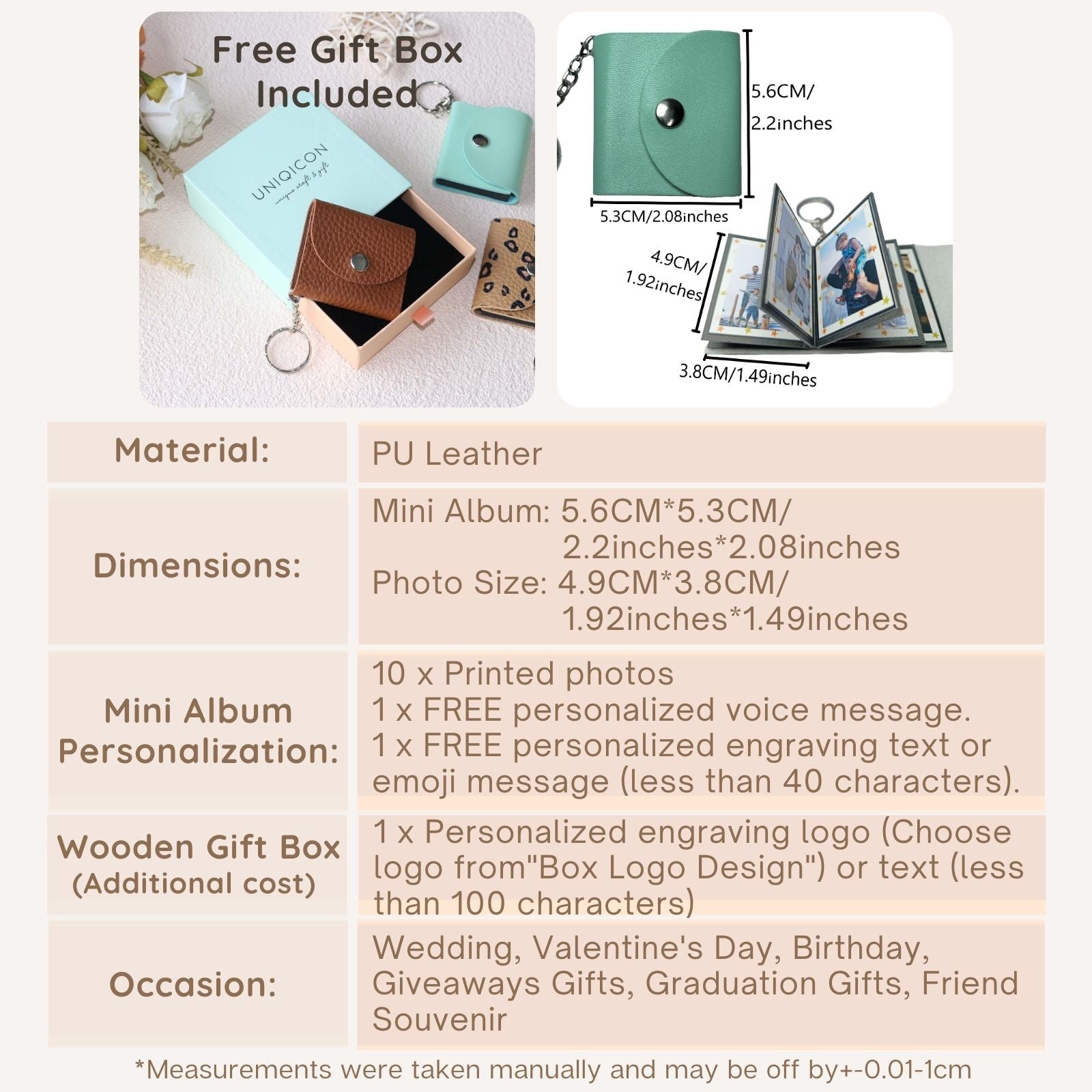 Personalized Mini Photo Keychain,Picture Keychains(Tiffany blue) Personalized Album, Mini Cute Key Ring Keychain with Picture Book for Family, Boyfriend, Couples, Dog, Friends - uniqicon