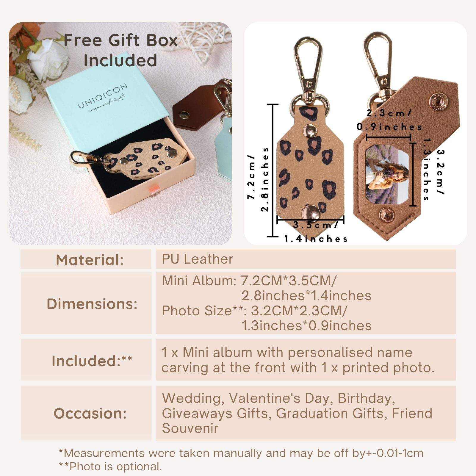 Personalized Picture Key Chains,Custom Keychain With Picture, Llaveros(Dark Brown) Personalizados Customized Keychain Gifts For Women Boyfriend Husband Mens - uniqicon