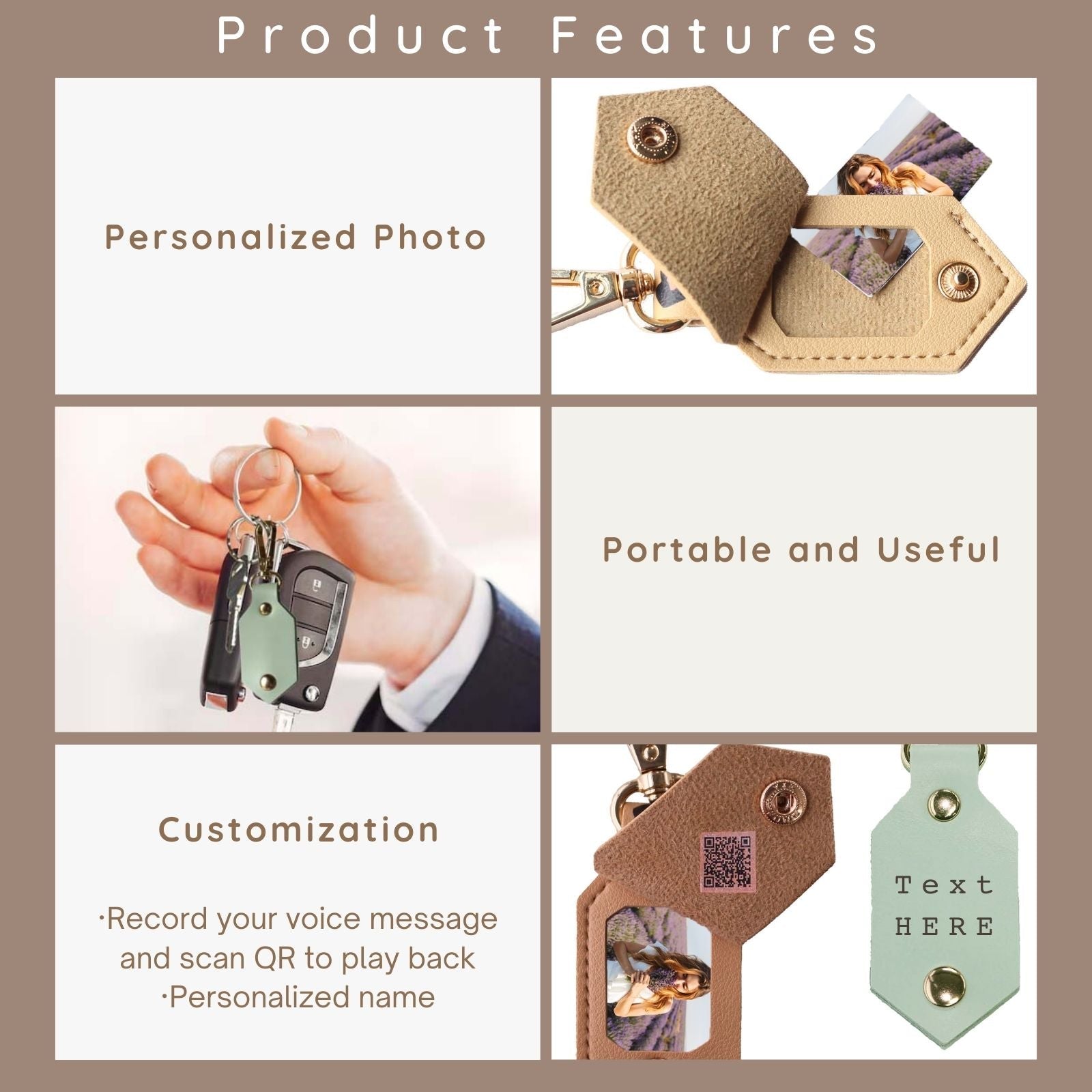 Personalized Picture Key Chains,Custom Keychain With Picture, Llaveros(Dark Brown) Personalizados Customized Keychain Gifts For Women Boyfriend Husband Mens - uniqicon
