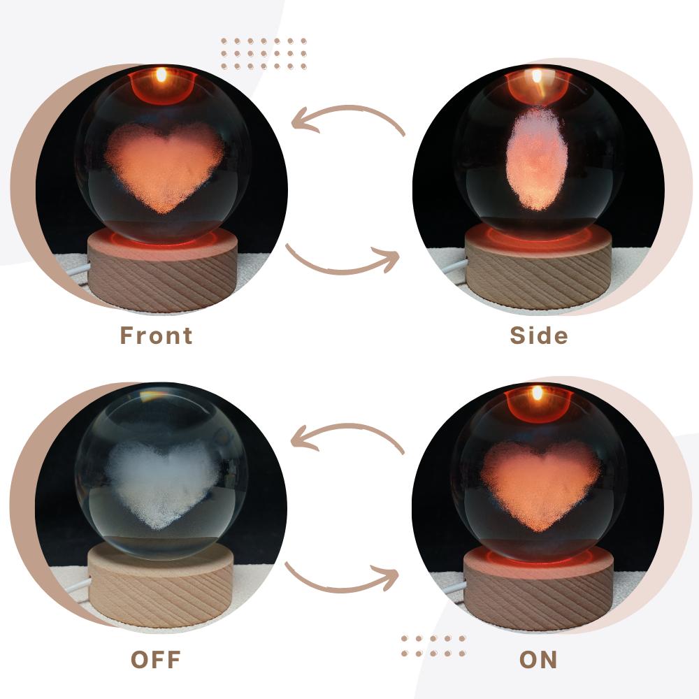 3D Engraving Crystal Ball Heart LED Light Voice Message Gift Birthday Anniversary Valentine Christmas Graduation Friend Souvenir Corporate Award Recognition Appreciation - uniqicon