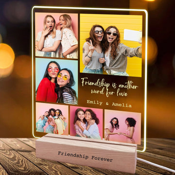 Friendship Gifts for Women, Best Friend Birthday Gifts, Personalised Multiple Photo Frame Collage LED Light,Custom Picture Plaque Female Friends, Photo Frames Multiple Pictures - uniqicon