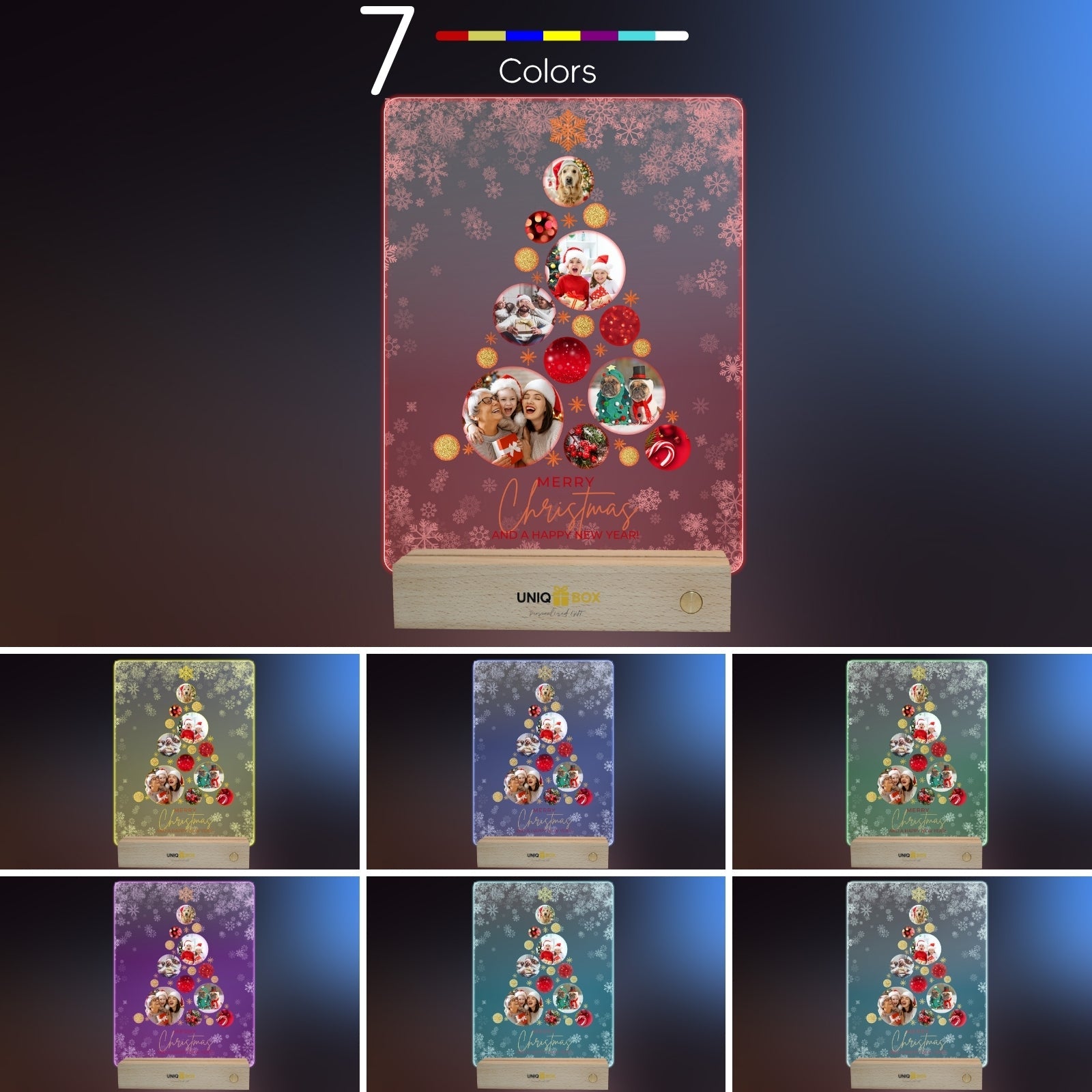 Personalised Christmas Tree Photo Frame, Light Up Acrylic Plaque with Multiple Family Photo for Dad Daddy Mum Nan from Son Duaghter,Customised Pictures Lights Gifts for Best Friend Women Men Him Her - uniqicon