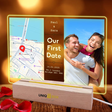 Personalised LED Photo Frame Our First Date Map, Valentine Wedding Gifts Romantic for Couples,Long Distance Relationship Gift for Her Him Boyfriend Girlfriend, Unique Couples Decor - uniqicon