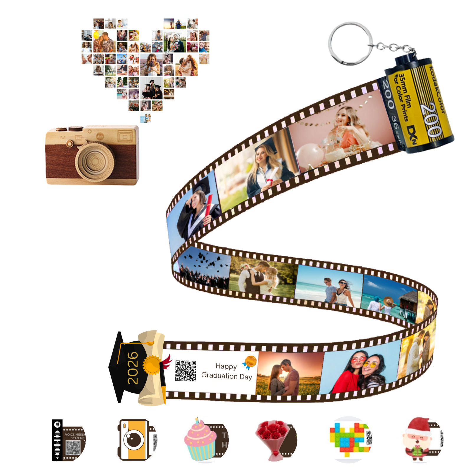 Personalized Customized Memory Retro Camera Film HD Photo Album Film Roll Keychain FG1 Voice Message Creative Birthday Valentine Christmas Graduation Friend Anniversary Gift Souvenir Customized Handmade - uniqicon
