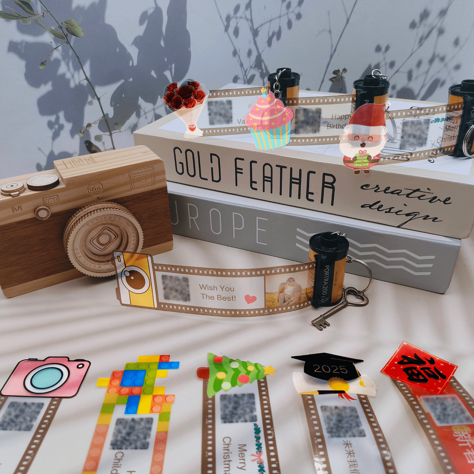 Personalized Customized Memory Retro Camera Film HD Photo Album Film Roll Keychain Spotify Voice Message Creative Birthday Valentine Christmas Graduation Friend Anniversary Gift Souvenir Customized Handmade - uniqicon