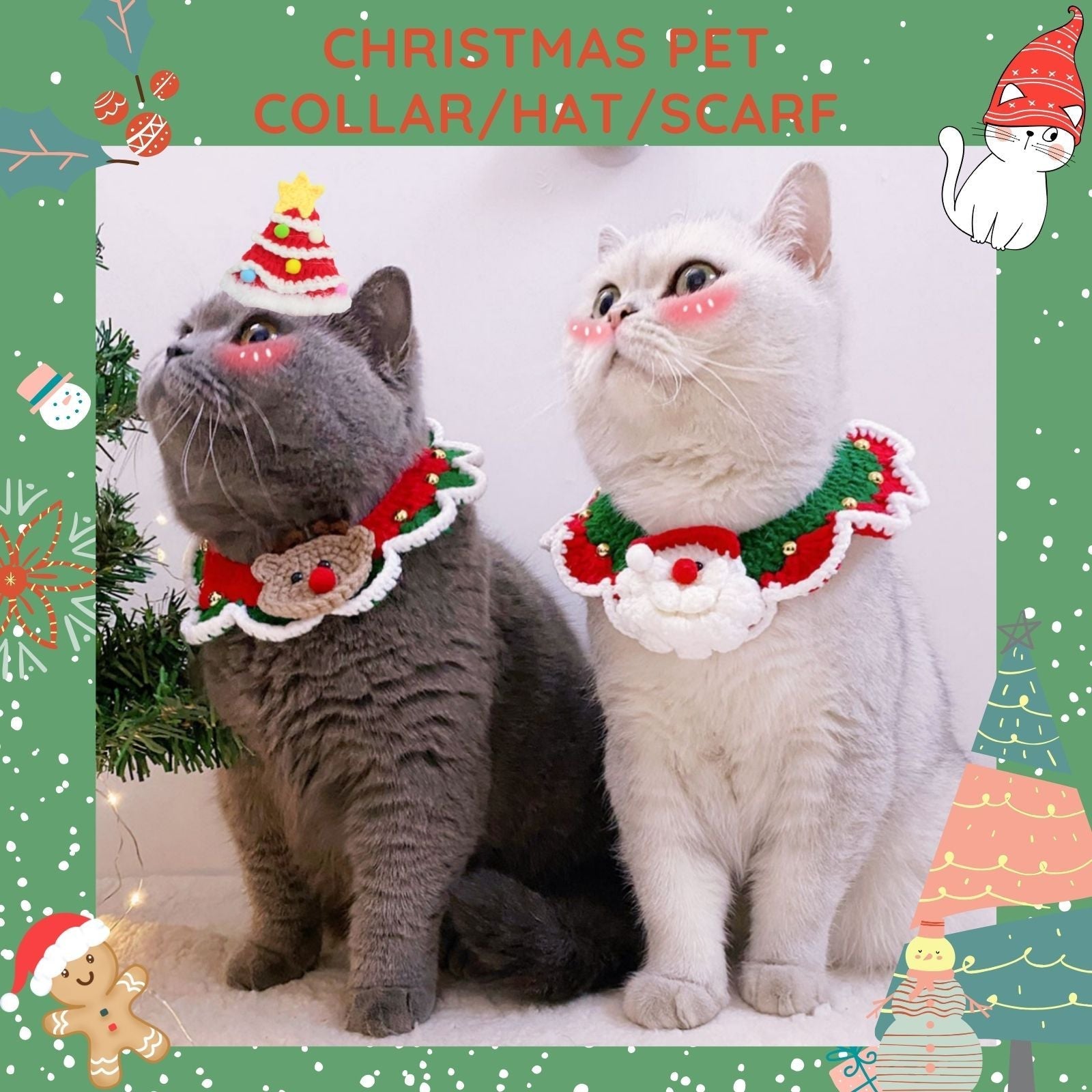 Uniqicon Santa Cat Hat Christmas Costume Dogs Hats Costumes Pets Scarf Outfit Xmas Suit Handmade Knitted Cosplay Pet Clothes Suitable for Large, Medium, and Small Breed - uniqicon